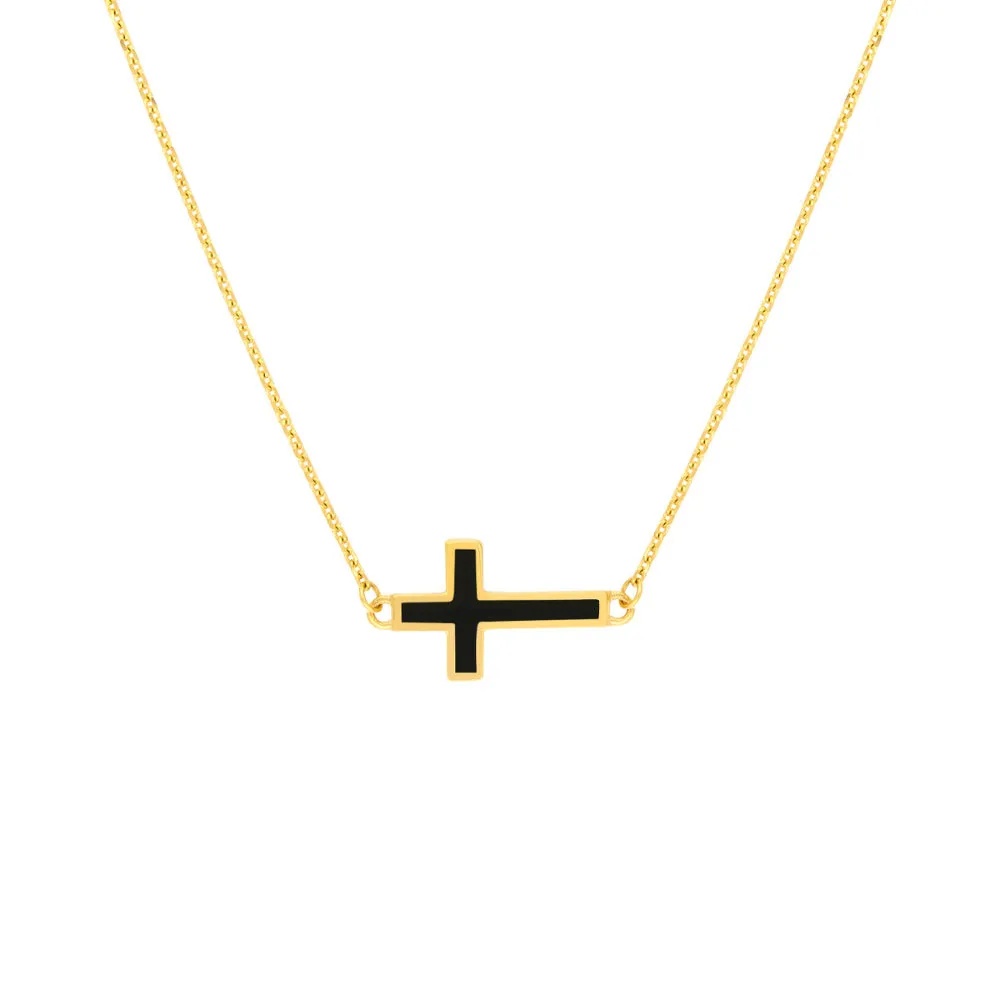 14k Enamel Sideways Cross Necklace