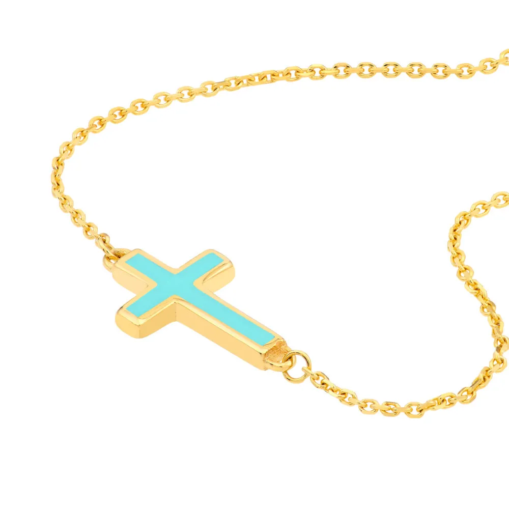 14k Enamel Sideways Cross Necklace