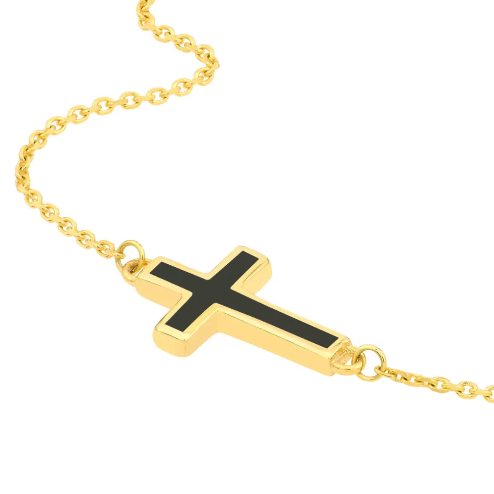 14k Enamel Sideways Cross Necklace