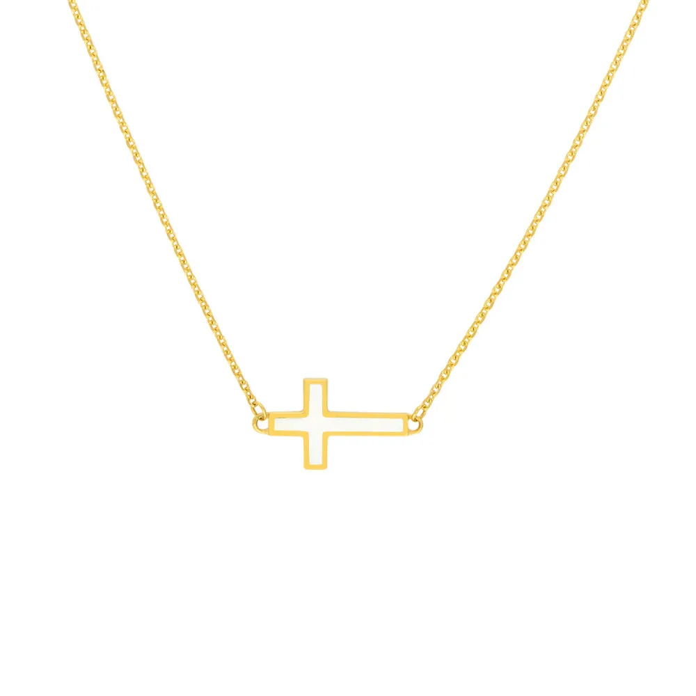 14k Enamel Sideways Cross Necklace