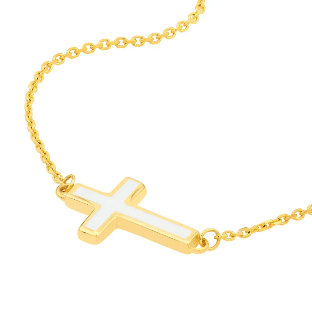 14k Enamel Sideways Cross Necklace