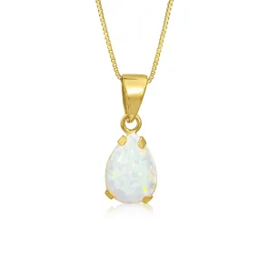 14K Yellow Gold Teardrop White Opal Vencie Chain 7X10mm Pendant