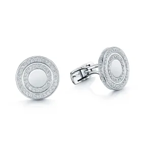 18ct White Gold Circular Brilliant Cut Diamond Pave Set Double Row Cufflinks