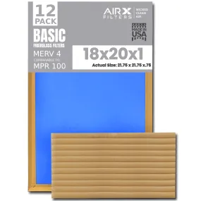 18x20x1 Air Filter Comparable to MPR 100 Basic Economy Furnace Filters, 12 Pack of Non Pleated Fiberglass Filter For Dust - Low Airflow Restriction! From AIRX FILTERS WICKED CLEAN AIR.