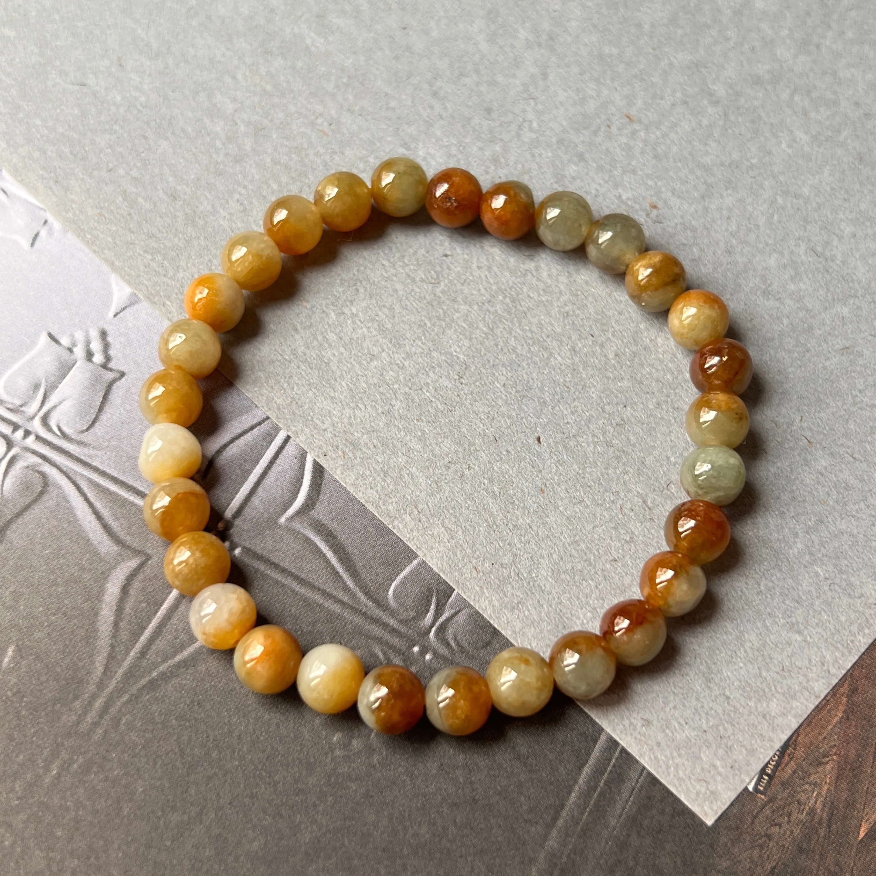 6.1mm A-Grade Natural Warm Tone Jadeite Bead Bracelet No.190429