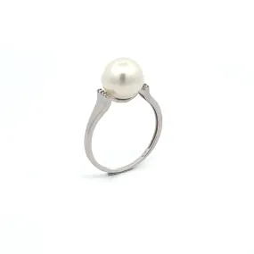 9K White Gold Australian South Sea Cultured 9 -10 mm Pearl and Diamond Ring