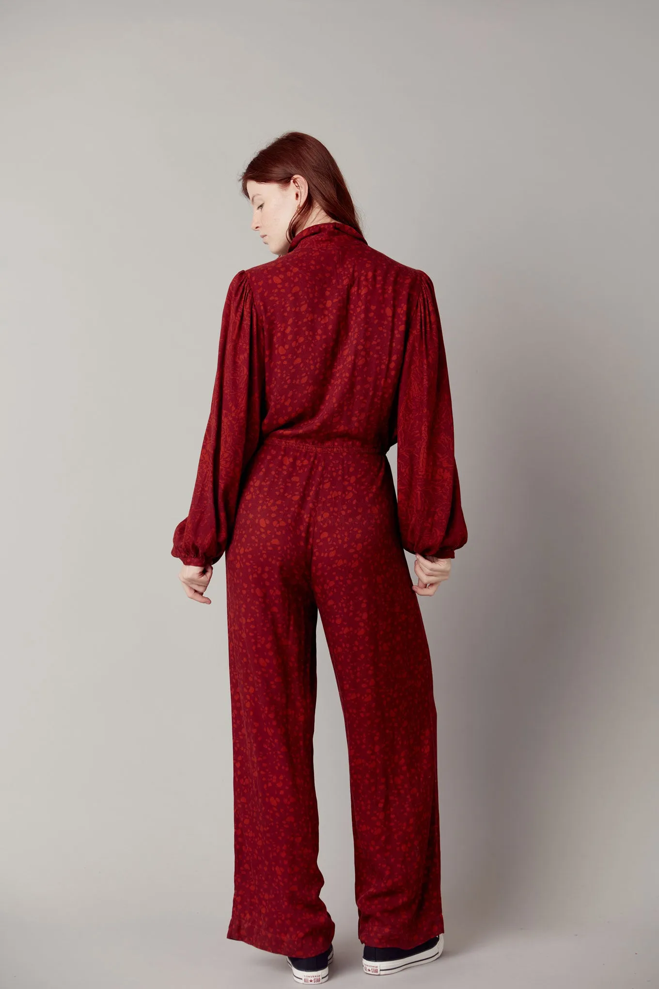 AVA - Rayon Jumpsuit Wine Red