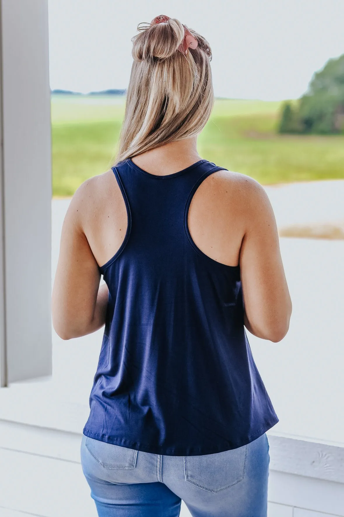 Basically Summer Racerback Tank in Navy