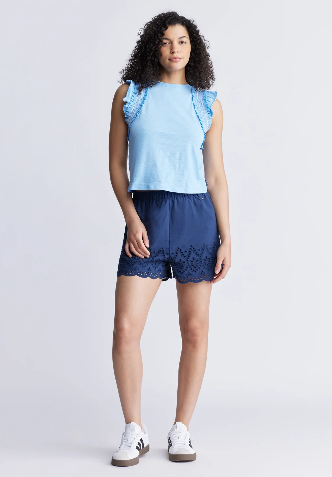 Betina Women's Ruffled Cropped Top, Blue - KT0143S