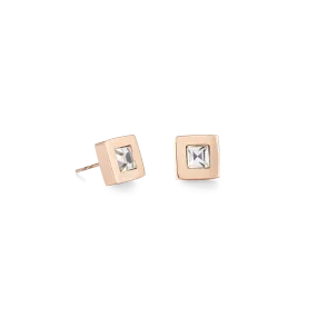 Earrings square stainlees steel rose gold & crystal