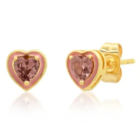 Enamel Bezel Heart Studs