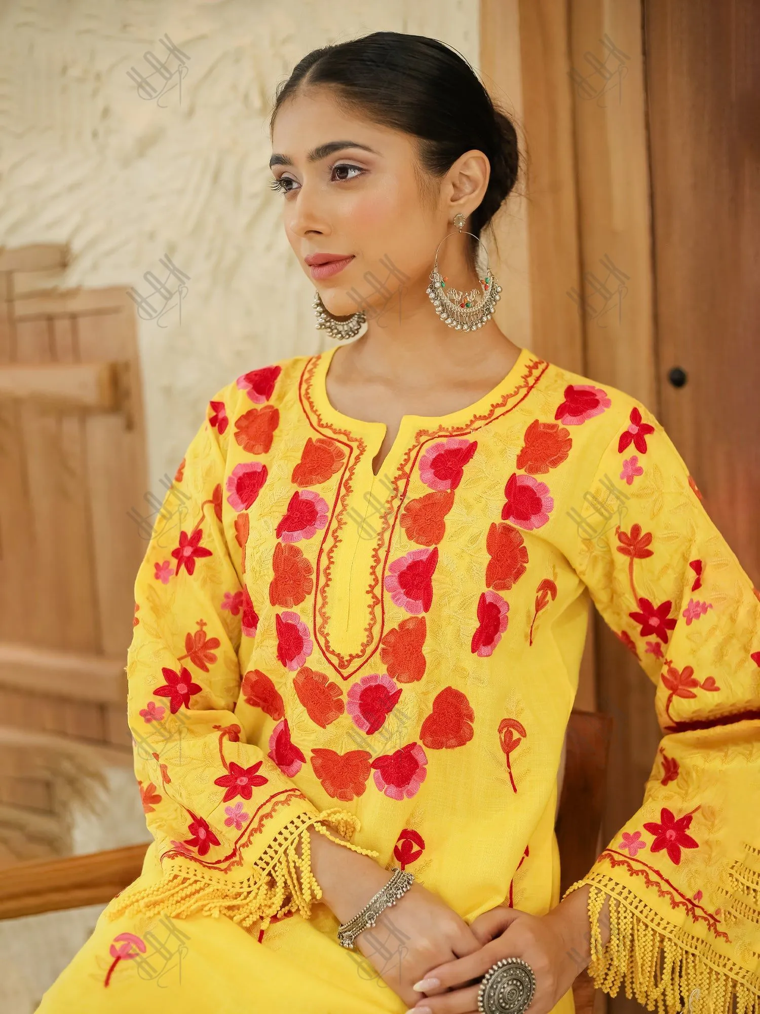 Falak Kashmiri Long Kurta - Yellow