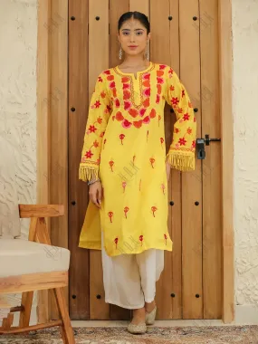 Falak Kashmiri Long Kurta - Yellow