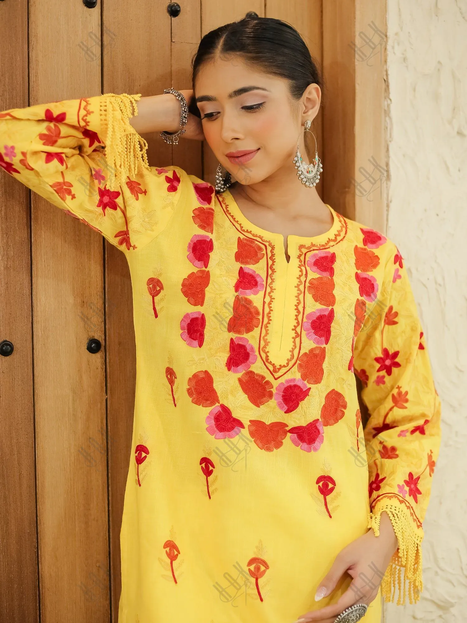 Falak Kashmiri Long Kurta - Yellow