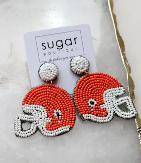 Helmet Seedbead Earring | Orange   White