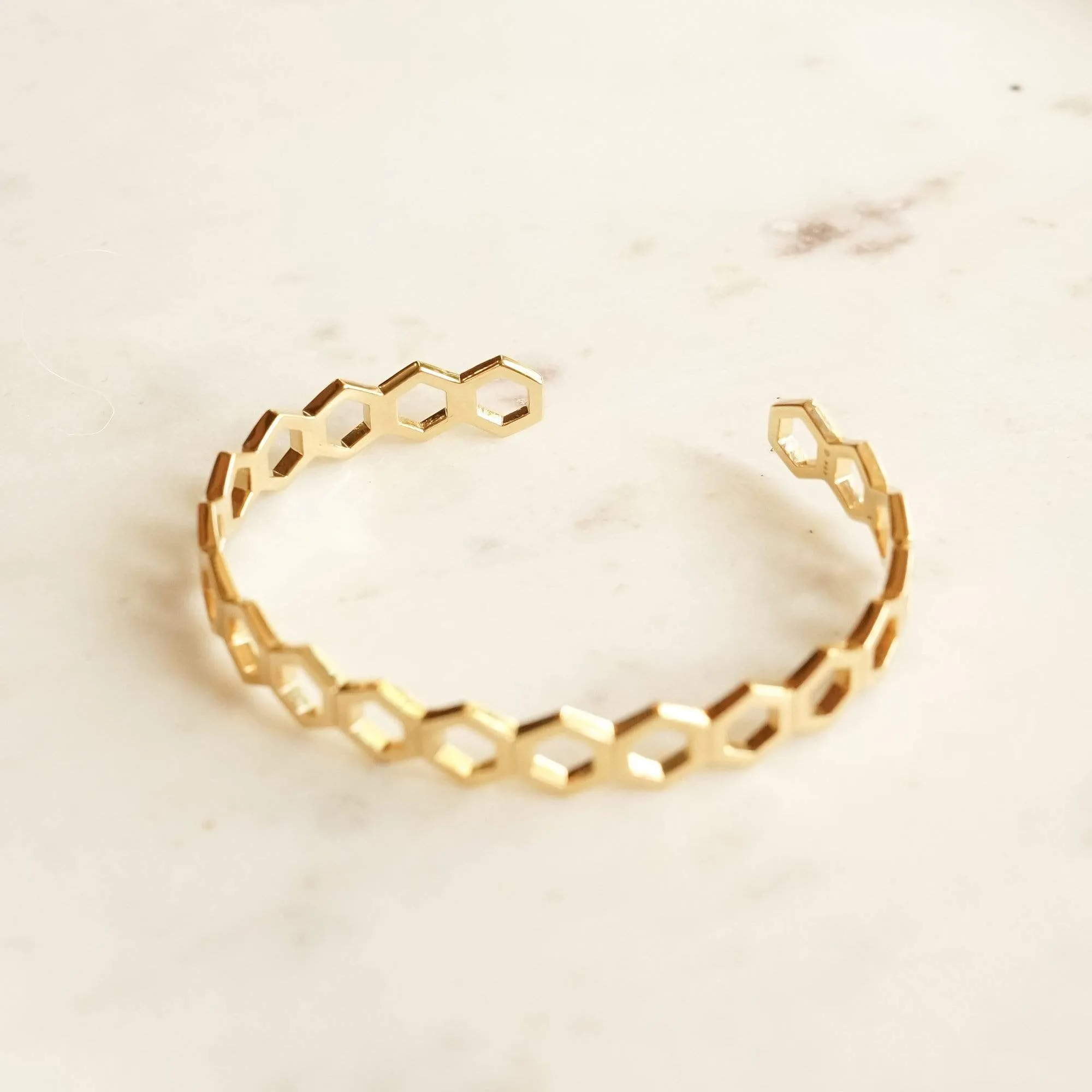 Hexagon Palm Cuff Bangle 18ct Gold Plate