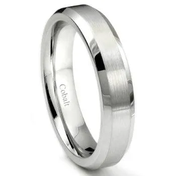 Men's Cobalt Chrome Wedding Ring with Satin and Polished Beveled Edges | 6mm