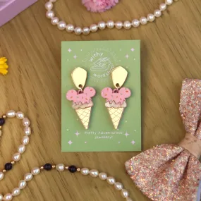 Mickey Ice Cream Earrings Strawberry Pink