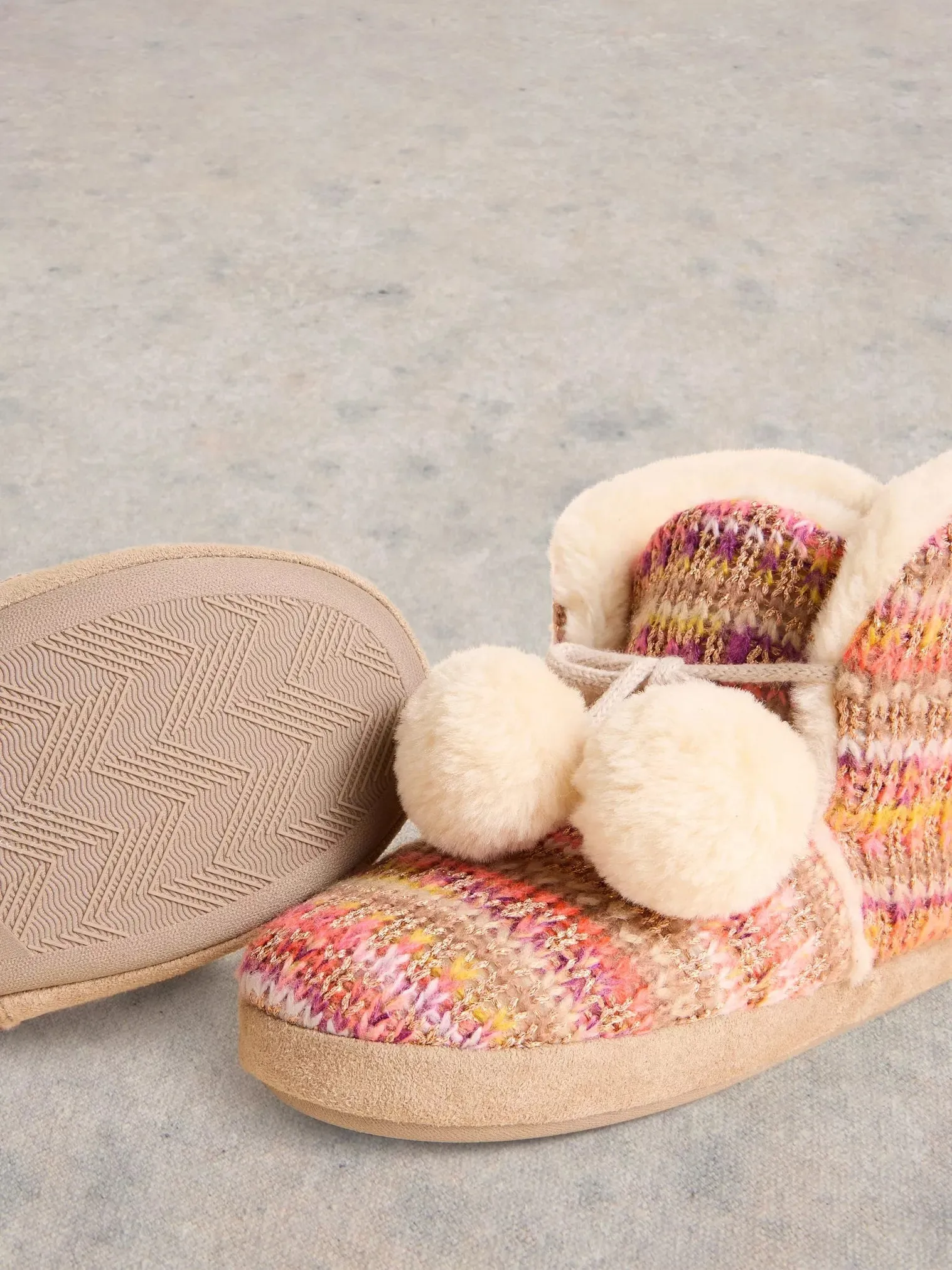 White Stuff Knitted Bootie Slipper Nat MLT