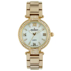 Women 38mm  Gold Plated Bracelet Watch With Crystal Bezel