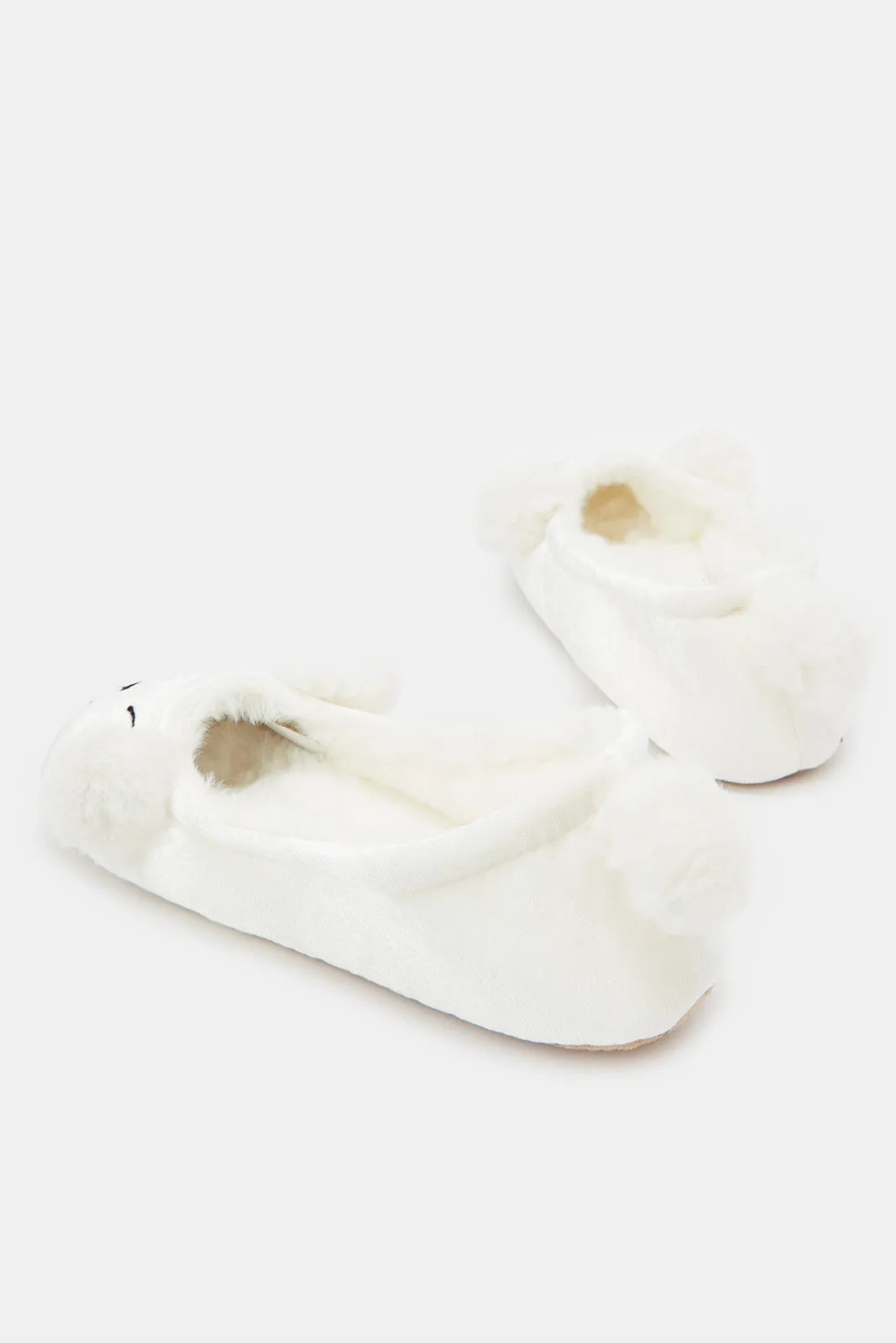 Women Ivory Pompom Ballerina Slippers